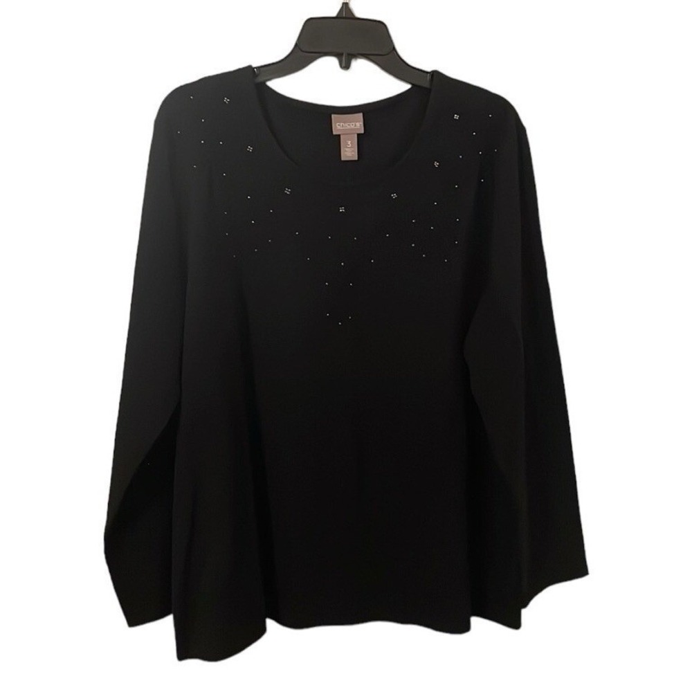 Chico's Women's Black Novelty Scoop Floral Knit Top Size 3 (XL/16)‎